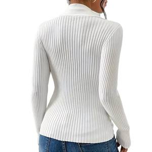 Cárdigan de Manga Larga con Cuello en V para Mujer, Estilo Coreano, Color Sólido, Corte Ajustado, Detalle de Abertura en el Bajo, Spandex/Algodón, Secado Rápido, Estilo Europeo - Product Image 6