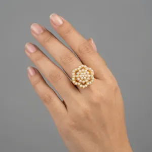 Bagues de cocktail traditionnelles indiennes en perles Jadau pour femmes, bijoux de luxe pour mariage et soirée, vente en gros - Product Image 1