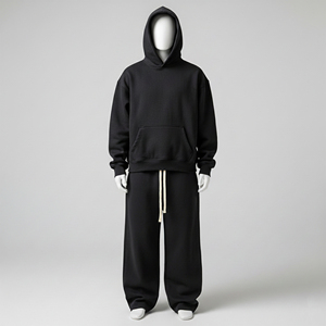High Quality Winter Casual Fleece Sweatshirts and Sweatpants Tracksuits Set Custom 2 in 1 Solid Printed Regular Fit <b>Men</b> - Product Image 3