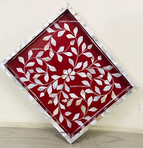 Bandeja para servir de nácar con patrón marroquí en blanco y negro, bandeja con incrustaciones decorativas hechas a mano para comedor elegante y decoración del hogar - Product Image 5