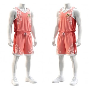 Uniforme de Baloncesto para Hombre NEXTEX, Color Rosa Coral, Estampado de Ramas de Coral, Jersey sin Mangas y Pantalones Cortos, Poliéster Sublimado, Conjunto para Equipo - Product Image 3