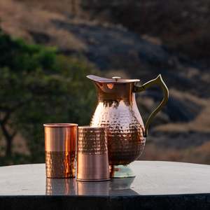 Ensemble de carafes en cuivre de qualité supérieure avec couvercle et verre, pichet à eau ayurvédique, export en gros, fabricant Inde - Product Image 5