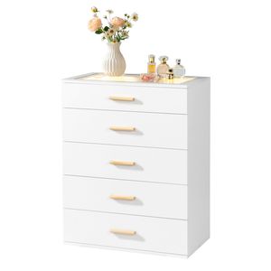 Comodino con Luce LED Bianca, Cassettiera a Tre Cassetti in Truciolato di Legno - Product Image 1