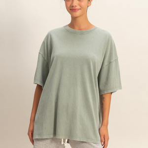 T-shirt oversize pour femme en coton 250 GSM, effet délavé vintage, grande taille, coupe décontractée, col rond, streetwear, t-shirt vierge, été - Product Image 1
