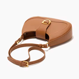 Sac à bandoulière antivol minimaliste en cuir PU marron avec sangle arquée, fermeture éclair et compartiment pour ordinateur, style féminin - Product Image 5