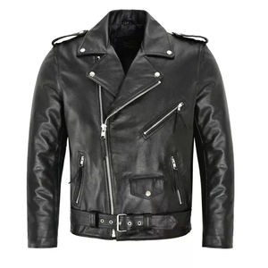 Chaqueta de Cuero Vintage con Cuello Alto y Protección Contra el Viento para Motociclistas, Hombres y Mujeres, Estilo con Cierre, Manga Larga, Corte Ajustado - Product Image 1
