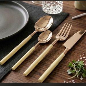 Ensemble de couverts de luxe en acier inoxydable plaqué or champagne avec manche jaune pour la vaisselle, durable pour un usage quotidien - Product Image 6
