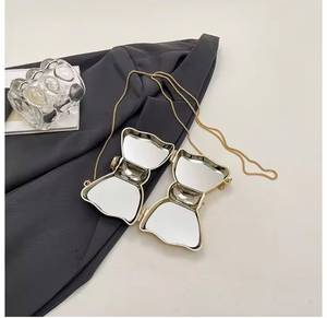 <b>Mirror</b> Finish Bow Clutch Bag with Metal <b>Chain</b> Strap Evening Party Handbag for Women Accessories Rhinestone - Product Image 4