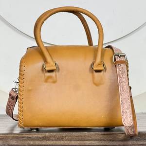 Floral Design Genuine Tooled Cowhide Leather Western Medium Size Speedy Bag Handcrafted Women's Fashion Shoulder Handbags - Product Image 5