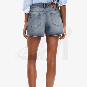 Shorts de mezclilla de cintura alta para mujer, estilo boyfriend, vintage, rasgados, azul liso, casuales de verano con detalles de agujeros - Product Image 2