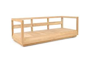 Ensemble de canapés d'extérieur en teck moderne avec coussins gris, mobilier de jardin minimaliste pour patio et bord de piscine - Product Image 4