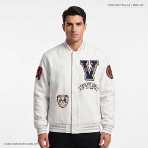 Veste universitaire blanche pour homme Dumela, style preppy, badge brodé, fermeture à boutons sur le devant, vêtement d'extérieur d'hiver, coupe-vent - Product Image 3