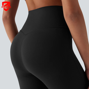 Pantalones deportivos elásticos al por mayor con logo personalizado, control de abdomen, acampanados, tipo sudadera, leggings de yoga para mujer, ropa deportiva. - Product Image 3