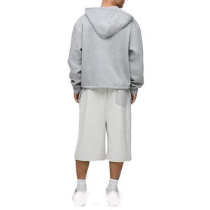 Full <b>Zip</b> Hooded Sweatshirt for Men Cotton Fleece Minimal Logo Relaxed Fit Streetwear OEM Manufacturing Wholesale <b>Grey</b> - Product Image 2
