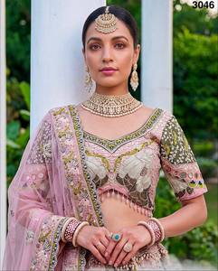 Pink Embroidered A-Line Organza Crop <b>Top</b> with <b>Cap</b> <b>Sleeve</b> V-Neck Design for Bridesmaid 3046 - Product Image 1