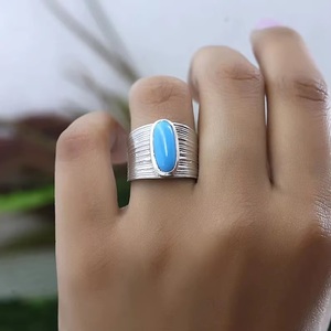 Heaven <b>Crafts</b> 925 Sterling Silver Blue Turquoise Women's Handmade Natural Gemstone GIA Certified Christian Bohemian Wedding <b>Ring</b> - Product Image 5