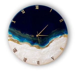 Round Resin Quartz Wall <b>Clock</b> Coastal Marble Look Roman Numeral Needle Display Antique Style Living Room Decor - Product Image 1