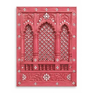 Handcrafted Mango Wood Jaipur Pink Wall <b>Art</b> Panel with Mirror Shards - Wholesale - Product Image 1
