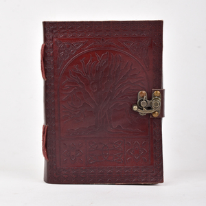 <b>A5</b> Vintage Embossed Tree of Life <b>Diary</b> Notebook 100 Pages Lock Journal Burgundy Leather Look Premium Durable Handmade Stationery - Product Image 1