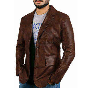 Blazer de cuero clásico en stock, nuevo, a bajo precio, con costuras duraderas y diseño atemporal para hombre. - Product Image 3