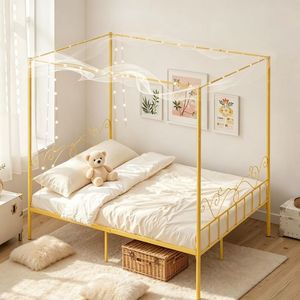 Letto a baldacchino singolo, matrimoniale, king size in metallo con contenitore, per uso domestico, in ferro - Product Image 1