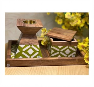 Juego de Incensario de Madera de Sándalo Hecho a Mano con Incrustaciones de Madreperla y Bandeja con Aroma a Oud para Uso Religioso - Product Image 3