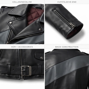 Blouson Moto Homme en Cuir de Cheval 1,2 mm Asymétrique Fendu Style Perfecto, Vente en Gros, Personnalisable OEM, Streetwear - Product Image 4