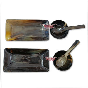 Juego de Plato y Cuchara Hechos a Mano con Cuerno de Búfalo Natural, Vajilla de Estilo Vikingo Medieval, Juego de Platos para Servir en Fiestas, Banquetes, etc. - Product Image 1