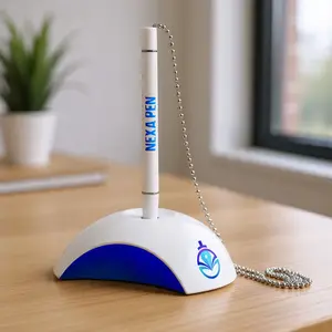Stylo compteur à encre bleue avec support de base et chaîne sécurisée, fournitures de bureau en plastique PN01 - Product Image 1