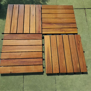 Dalles de terrasse carrées en acacia imperméables 300x300mm, système d'assemblage par clipsage double verrouillage, installation facile, pour extérieur, intérieur, maison, jardin, terrasse - Product Image 5