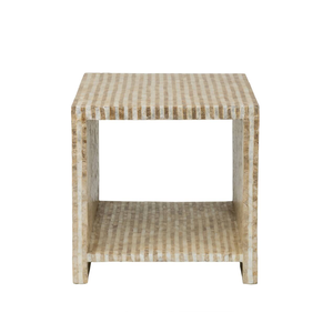 Contemporary <b>Square</b> Capiz <b>Table</b> Beige Striped Tile Shell Inlaid <b>Side</b> <b>Table</b> For Living Room Wholesale Supplier Home Decoration - Product Image 1