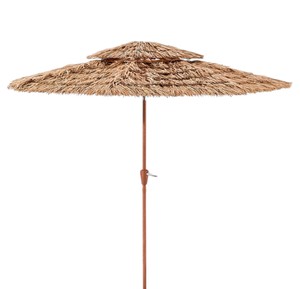 Parasol en feuilles de palmier tropicales avec poteau en bambou rustique - Parasol Tiki à deux niveaux aux lignes épurées pour l'espace de terrasse - Product Image 3