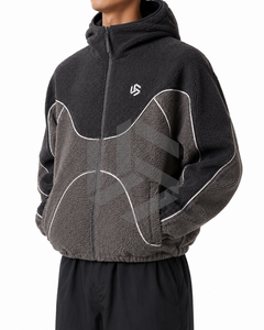 Custom Men's Solid Digital Printing Black Hooded <b>Fleece</b> <b>Jacket</b> Oversized Fit Windproof Zipper Front Logo Casual Winter Wear - Product Image 3