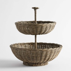 Counter decor & storage hand-made rattan 2 tier fruit basket stand square holder <b>rack</b> stands - Product Image 6