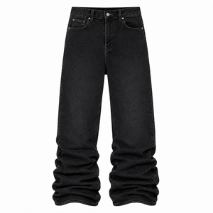 Jeans de Mezclilla de Pierna Recta, Cintura Alta, Lavado a la Piedra, Algodón Ligero, Estilo Vintage Casual para Hombre, Invierno, Ecológicos, Corte Holgado - Product Image 4