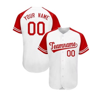 Custom Baseball Jersey <b>White</b> Red Team Name Number Screen Printed Unisex Adult Short Sleeve Button Front Breathable Polyester - Product Image 1