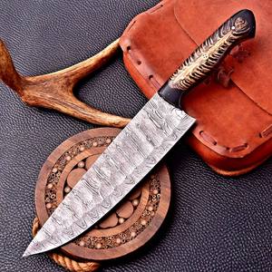 Couteau de chasse et de camping à lame Damas, manche en forme de cône de pin, fourreau en cuir, lame pleine longueur, haute dureté – Offre Spéciale - Product Image 3