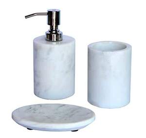 Ensemble d'accessoires de salle de bain en céramique écologique à cinq pièces, motif marbré, porte-savon liquide, distributeur de savon liquide, porte-brosse à dents - Product Image 4