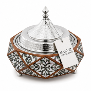 Casserole en acier inoxydable avec incrustation de nacre Marvel Handicrafts, couvercle isolé, récipient de luxe pour garder les aliments au chaud, idéal pour servir à table - Product Image 1
