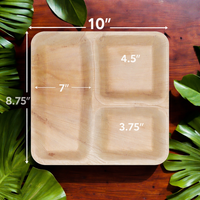APSS 10 Inch Vierkante 3-delige Houten Schaal Ecologisch Biologisch Afbreekbaar Wegwerpbaar voor Feesten