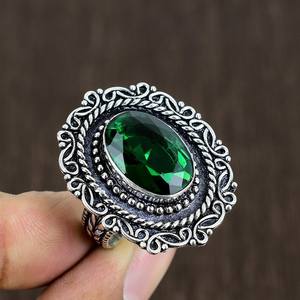 Faceted Emerald Ring Oxidized Sterling Silver <b>Boho</b> Statement Handmade Gemstone Jewelry Luxury Gift - Product Image 3