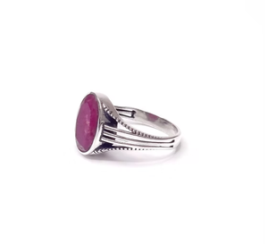 Anillo de Plata de Ley 925 con Rubí Natural - Joyería Artesanal con Gema Ovalada |   Anillo Triple Vintage - Product Image 2