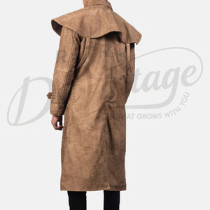 Manteau long en daim marron pour homme, style classique, avec cape aux épaules, style western, en daim et cuir, pour l'hiver - Product Image 3