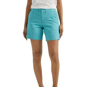 Shorts cargo taille haute pour femme en toile de coton bleu uni, coupe décontractée avec poches, fermeture boutonnée, style classique, ODM - Product Image 3