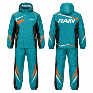 RAIN Men's Hooded Waterproof Embroidered Sporty Varsity Jacket Blue <b>Orange</b> White PU Coated Zipper Closure Summer Wear <b>Fleece</b> - Product Image 1
