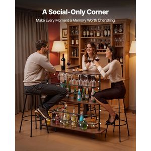 Mobile Bar a L con Finitura Noce, 3 Ripiani, Piedini Regolabili e Luce LED per Casa e Feste - Product Image 6