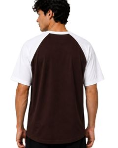 Manufacturer Custom Chocolate Brown And <b>White</b> Raglan T Shirt For Men Short Sleeve Crew Neck Cotton <b>Tee</b> Custom Casual Color Block - Product Image 2