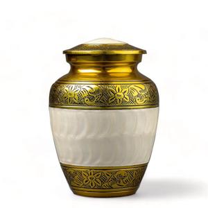 Urne funéraire dorée de style arabe pour adulte avec motifs personnalisables, urnes de luxe en émail blanc pour fournitures funéraires d'animaux de compagnie - Product Image 1