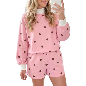 Novedades: Conjunto de 2 piezas para mujer con estampado de guinga, sudadera de cuello simulado y pantalones cortos, ajuste holgado, conjuntos a juego para jóvenes, ropa de otoño para club. - Product Image 1
