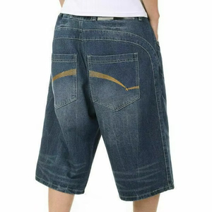 High Quality <b>Mens</b> Vintage Washed Breathable Denim Straight Loose Fit Knee Length Summer Casual Lace <b>Jeans</b> Shorts - Product Image 1
